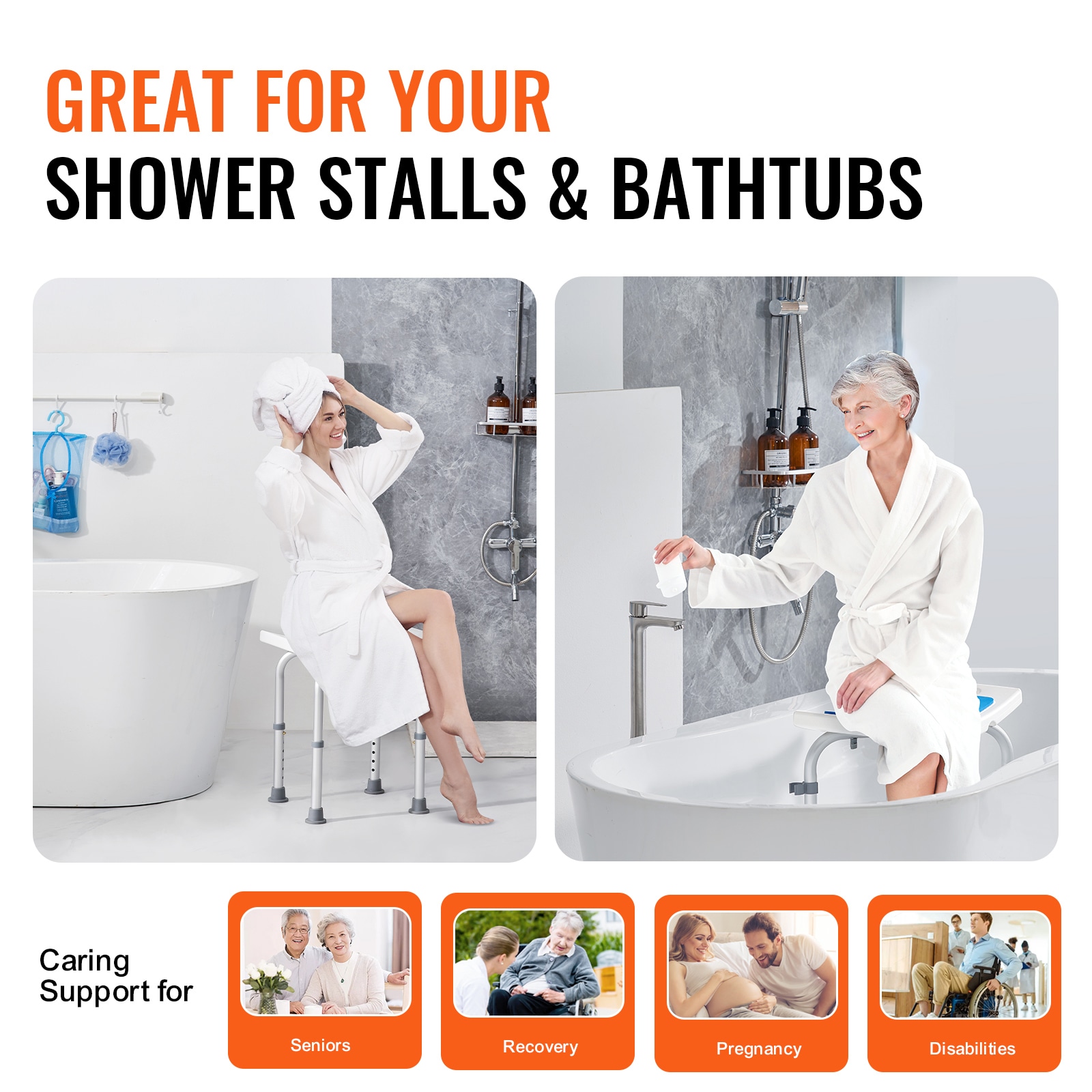 Shower Chair Adjustable Height Stool For Elderly And Disabled_voghion.com